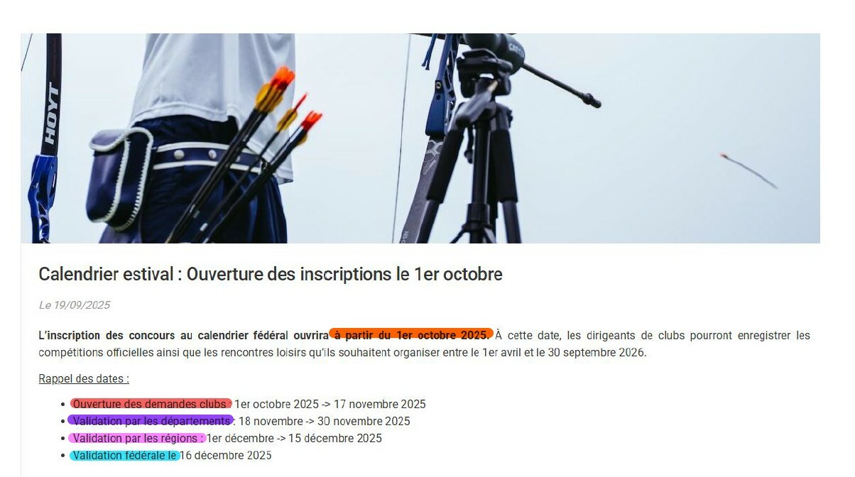 CALENDRIER  ESTIVAL 2026